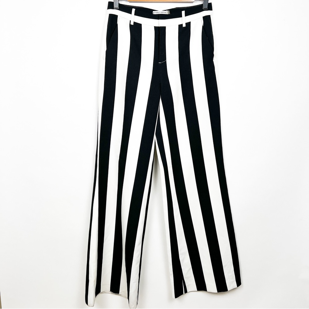 Alice + Olivia Paulette Striped Wide-Leg Trouser Pants Size 4 - Picture 2 of 11